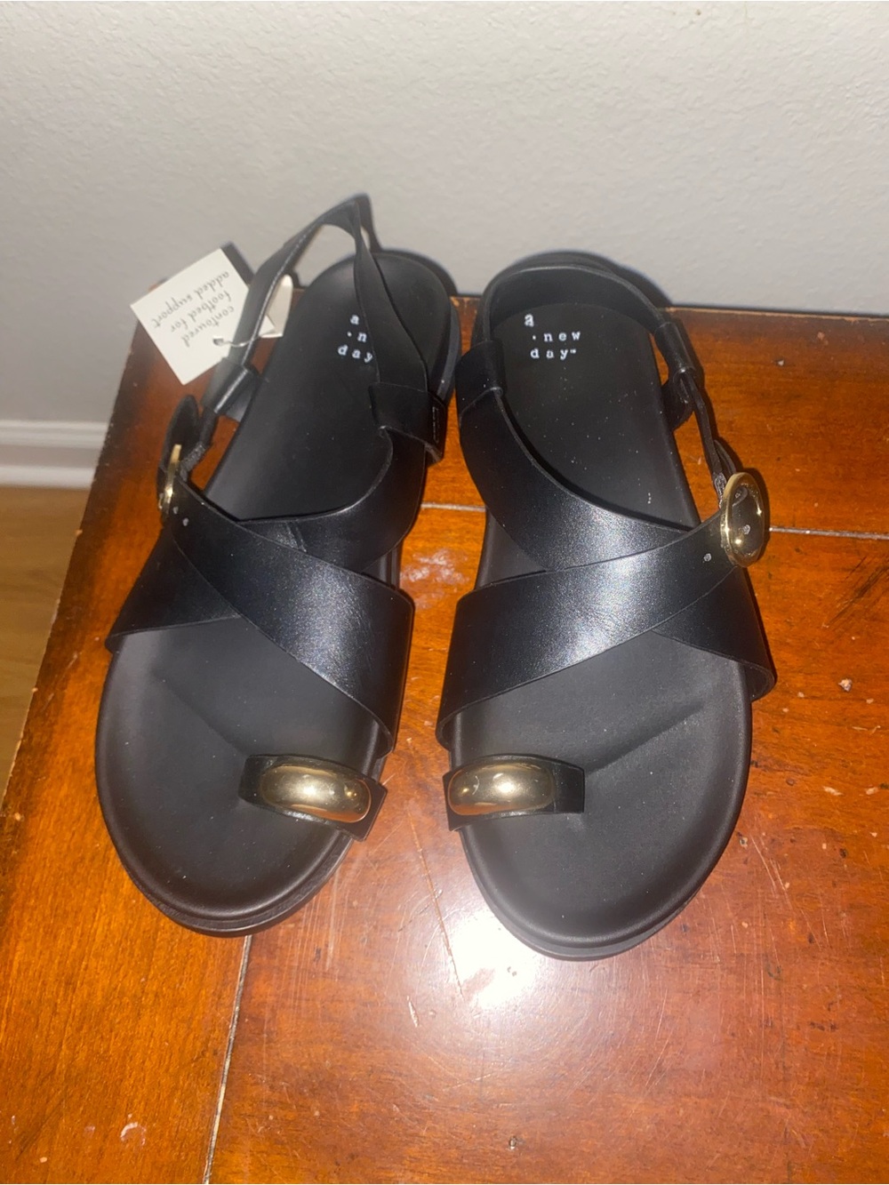 a new day Black Crisscross Sandals with Gold Buckle